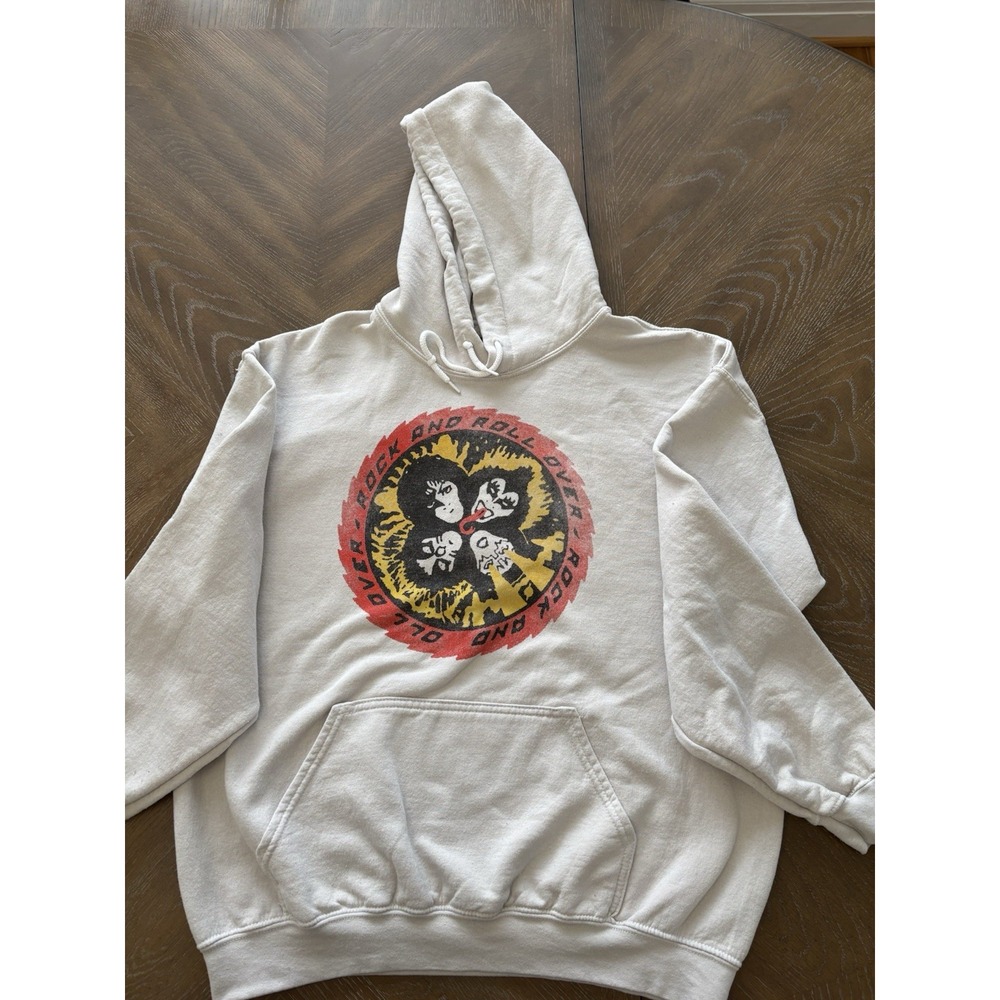 KISS Rock and Roll‎ Over Graphic Hoodie Gray Mens Medium Band Sweatshirt 2022
